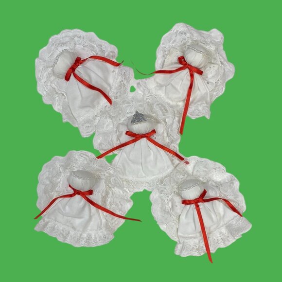 Set of 5, Vintage, Handmade White Lace Angel Ornaments with Red Ribbon - Picture 13 of 13